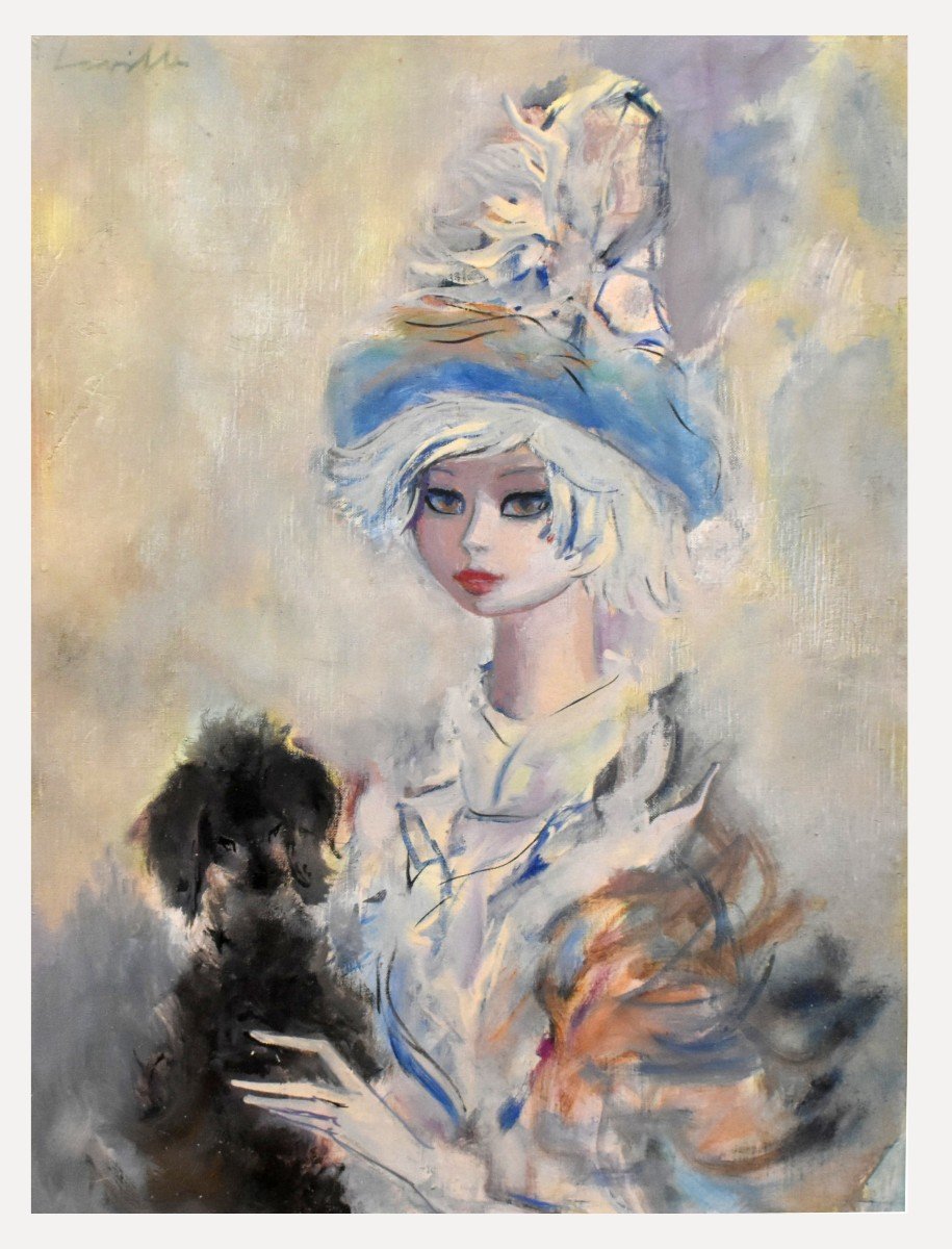 Henri Laville (1916-1995) Portrait  Intitulé " Jeune Fille Et Son Chien " .