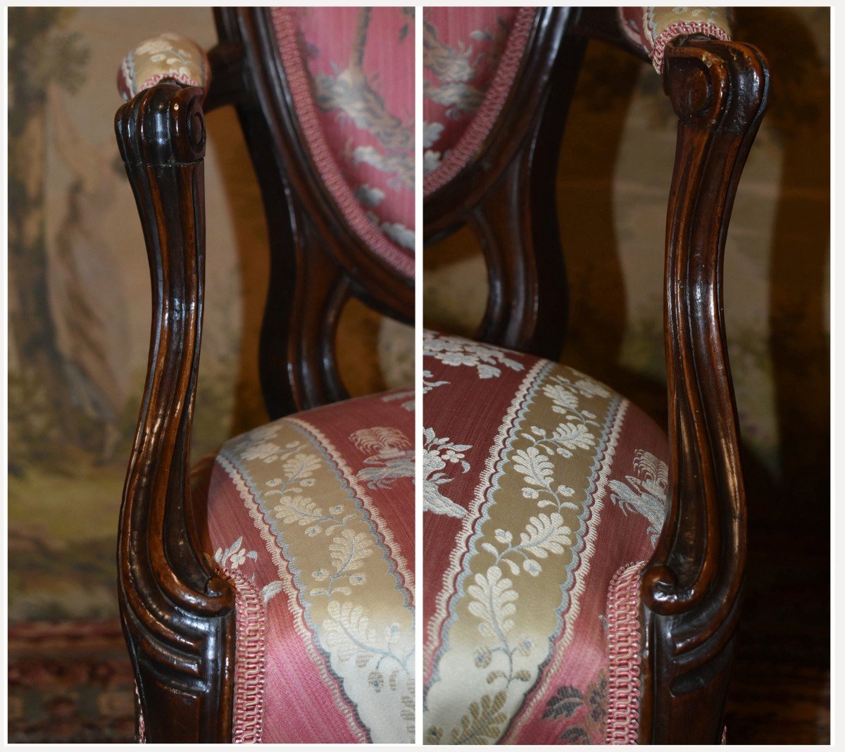 Fauteuil d'époque Louis XVI à Dossier Médaillon , bois naturel , Garniture Refaite,   XVIIIème -photo-5