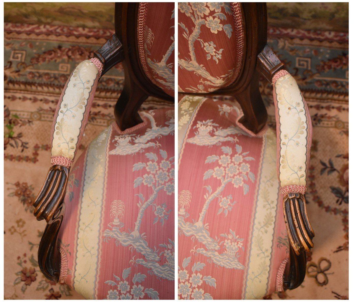 Fauteuil d'époque Louis XVI à Dossier Médaillon , bois naturel , Garniture Refaite,   XVIIIème -photo-6