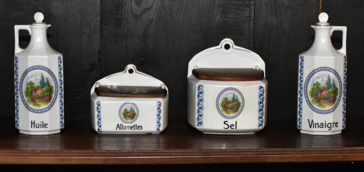 Spice Kit, Set Of 6 Jars, Box Of Matches And Salt, Bottles Of Oil And Vinegar-photo-4