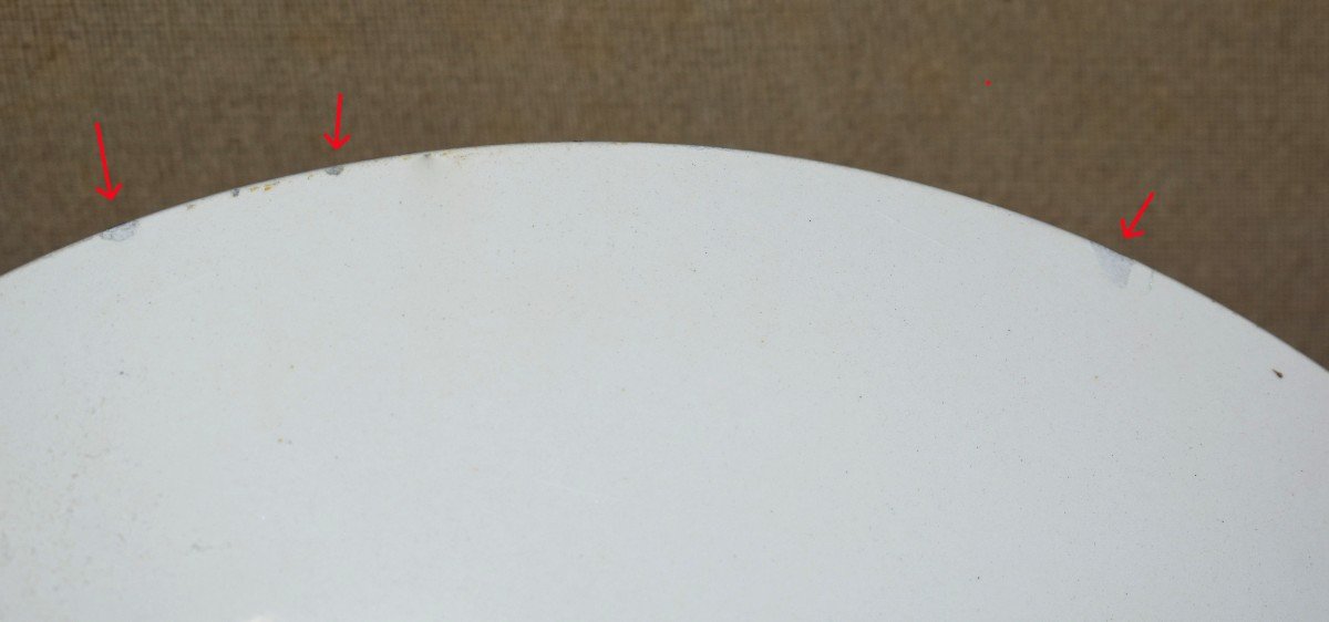 Large Longchamp Earthenware Dish, Ironstone, Floral And Wolf Tooth Decor-photo-7