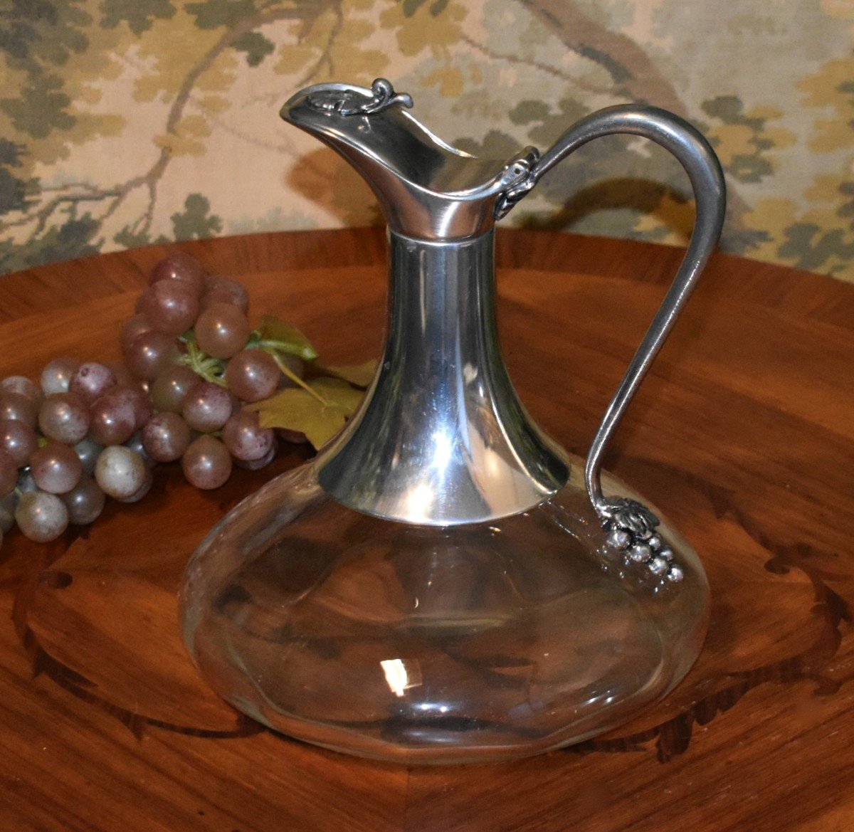 Jean Goardère, Wine Decanter, Handmade Glass And Pewter Ewer.-photo-3