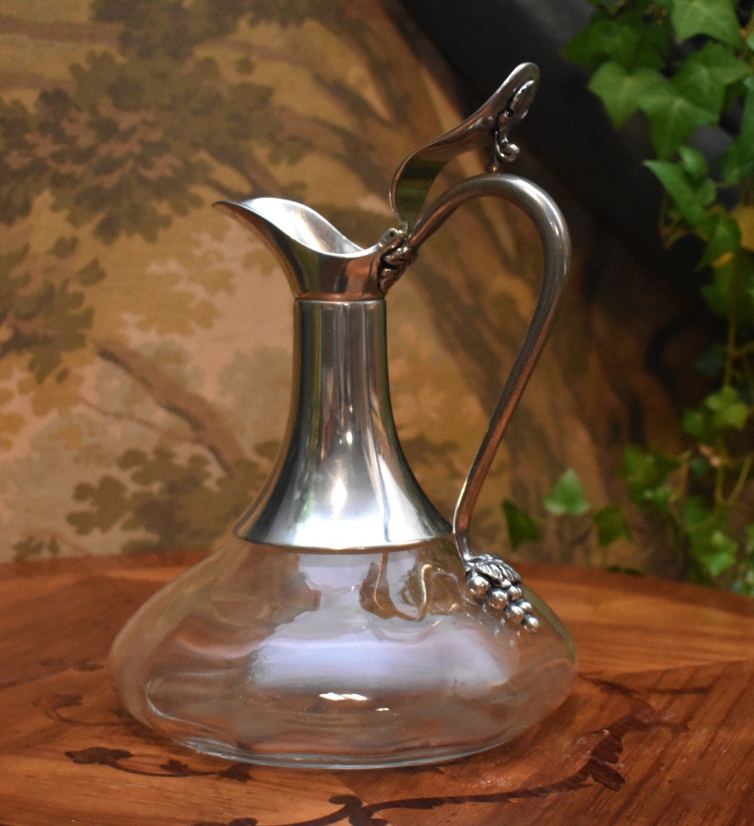 Jean Goardère, Wine Decanter, Handmade Glass And Pewter Ewer.-photo-4