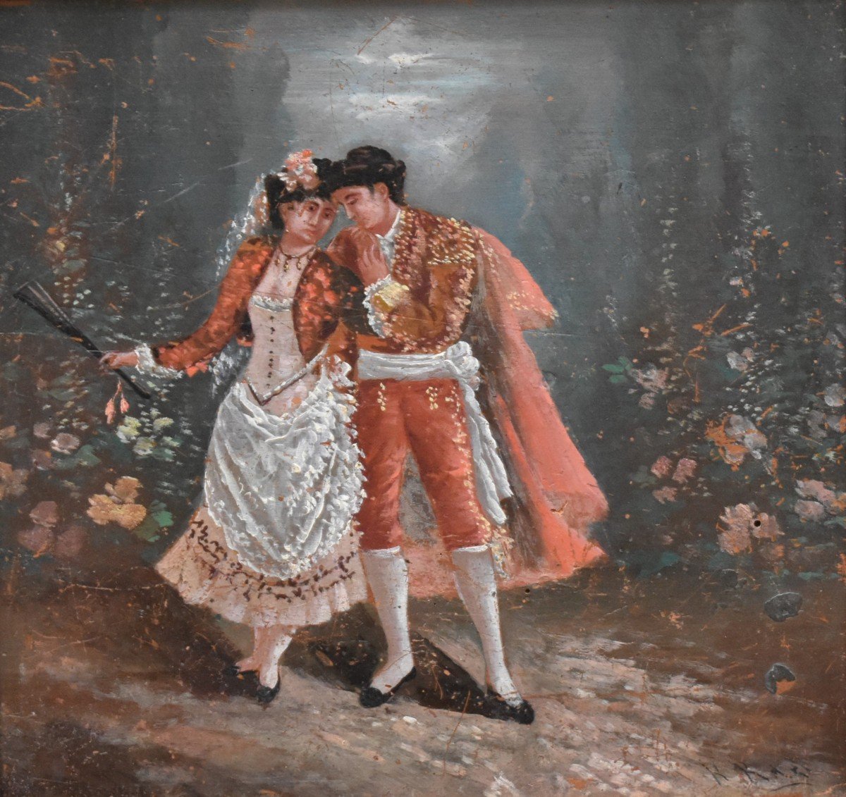 Galante Scene Painting Toreador In Costume And Señorita -photo-3