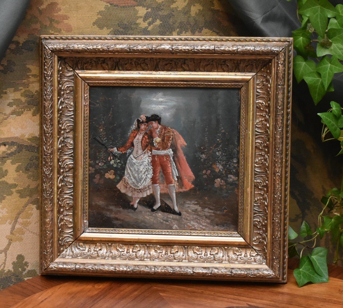 Galante Scene Painting Toreador In Costume And Señorita 