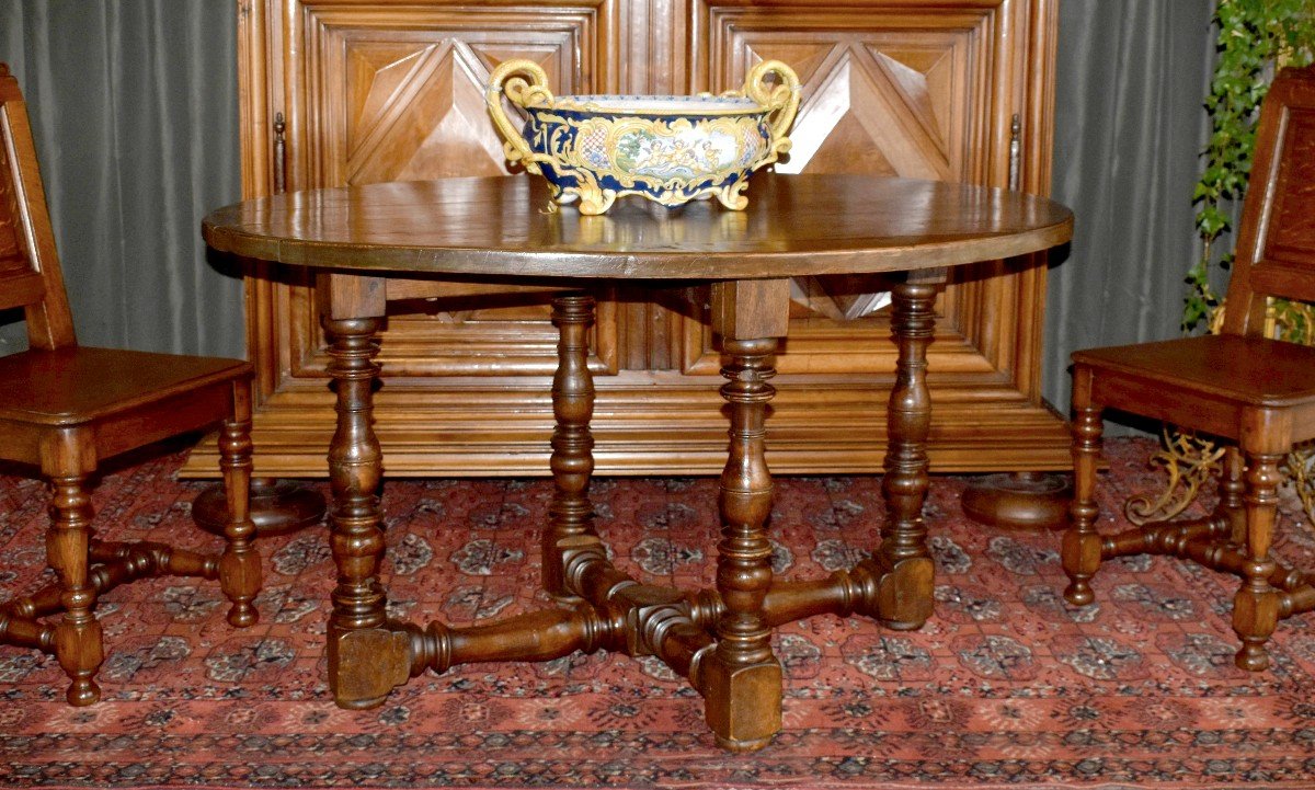 Oval Table, Middle Pedestal Table, Louis XIII - Louis XIV Style, Dining Room, Oak.-photo-2