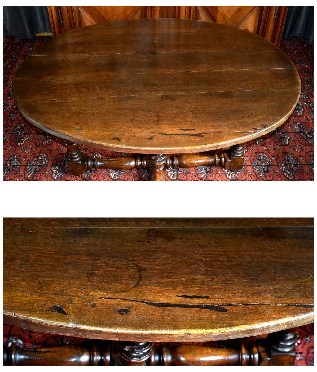 Oval Table, Middle Pedestal Table, Louis XIII - Louis XIV Style, Dining Room, Oak.-photo-2