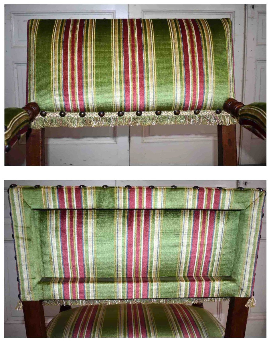 Pair Of Louis XIII Style Armchairs, Walnut, Baluster Legs         -photo-6