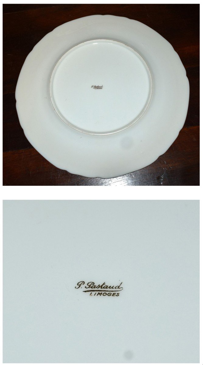 Plat Décoratif,  Porcelaine De Limoges, Bleu De Four, Incrustation Or, Décor Fruits Peint Main -photo-6