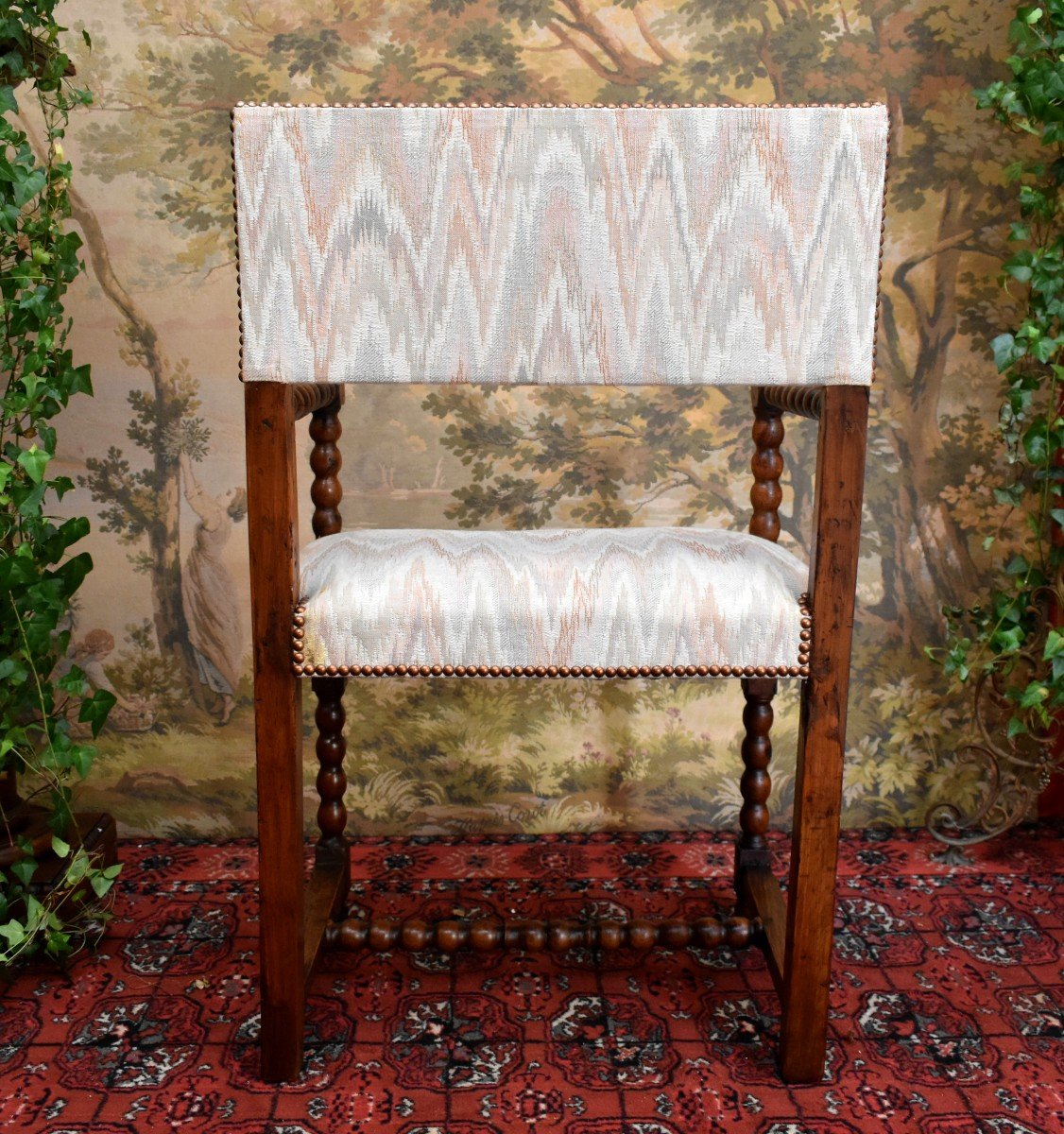 Chaise à  Bras d'époque  Louis XIII , Fauteuil En Noyer, En  grain de Chapelet, XVIIe .-photo-4