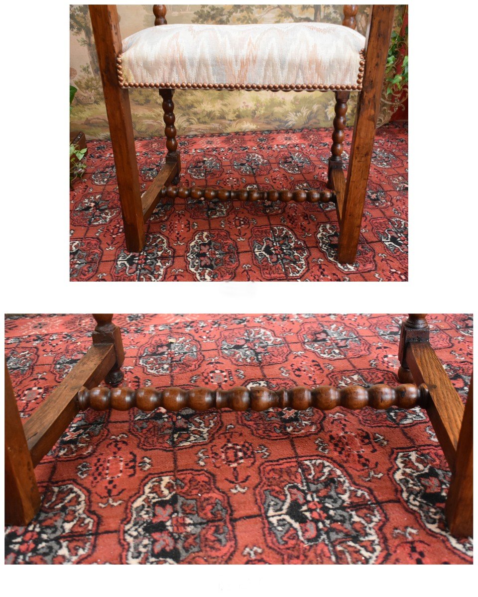 Chaise à  Bras d'époque  Louis XIII , Fauteuil En Noyer, En  grain de Chapelet, XVIIe .-photo-4