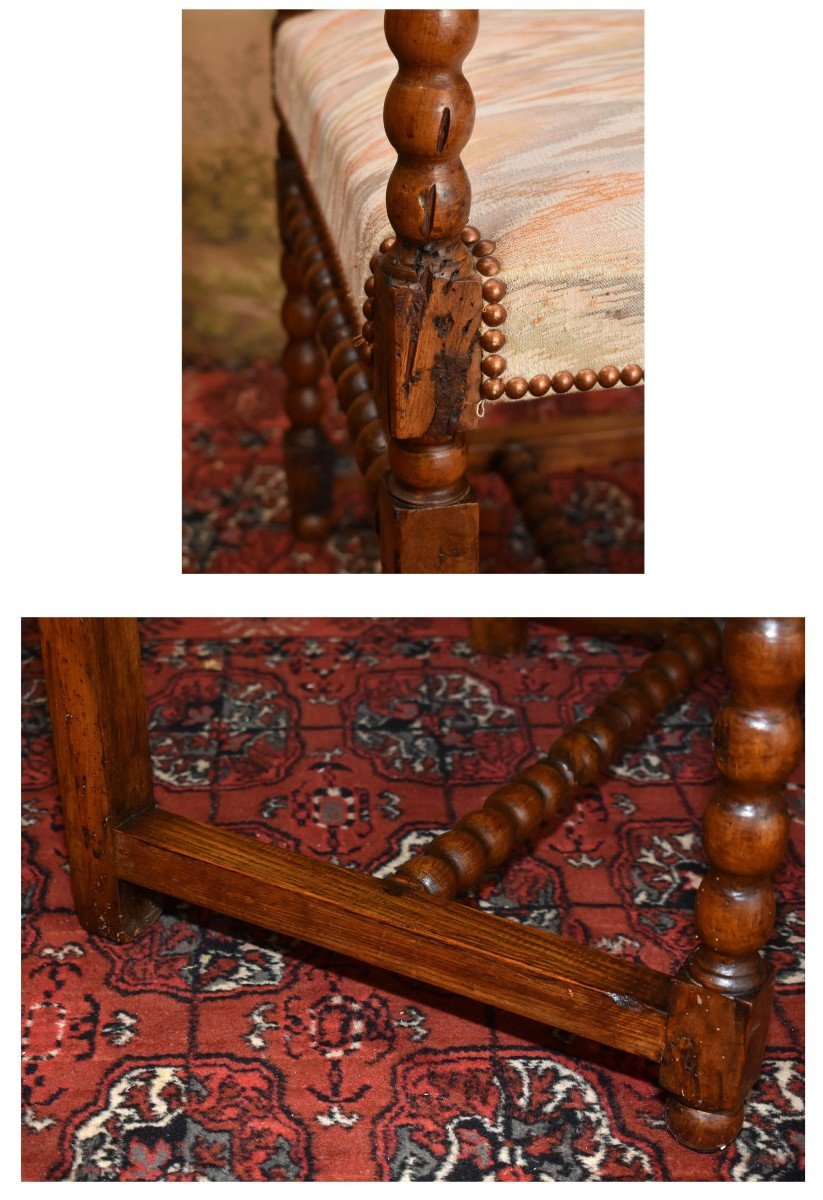 Chaise à  Bras d'époque  Louis XIII , Fauteuil En Noyer, En  grain de Chapelet, XVIIe .-photo-7