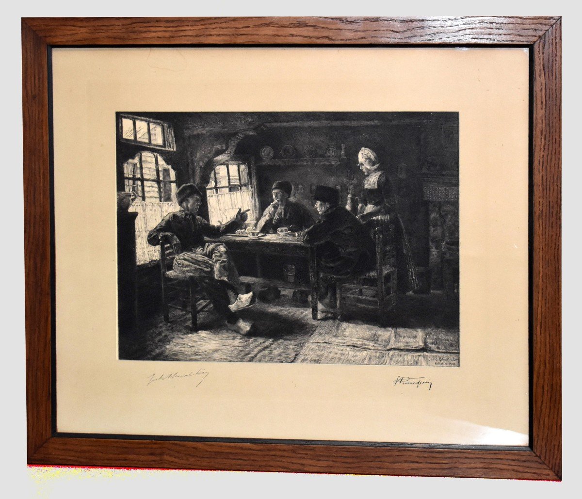 Engraving "dutch Interior" Painted By Jules Benoit Levy Engraved By Edmond Jules Pennequin -photo-2
