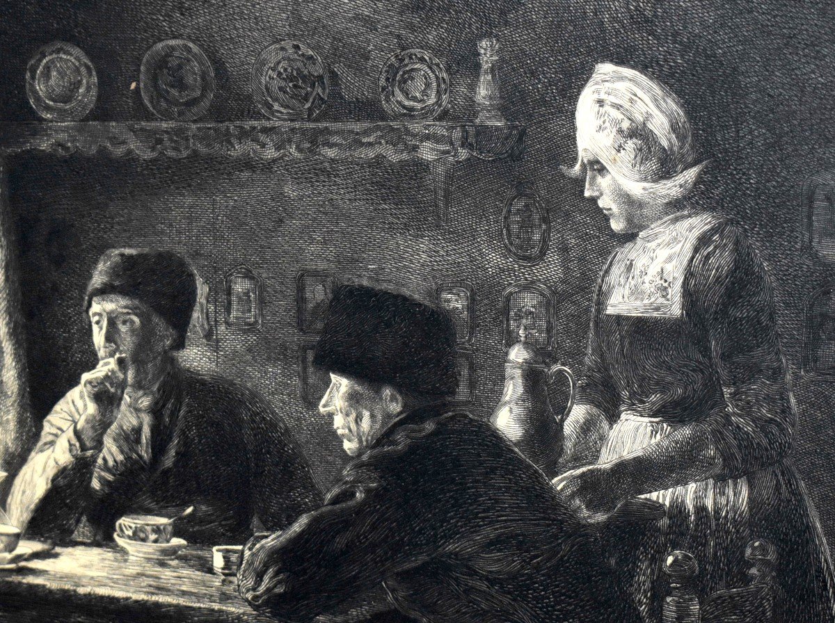 Engraving "dutch Interior" Painted By Jules Benoit Levy Engraved By Edmond Jules Pennequin -photo-3