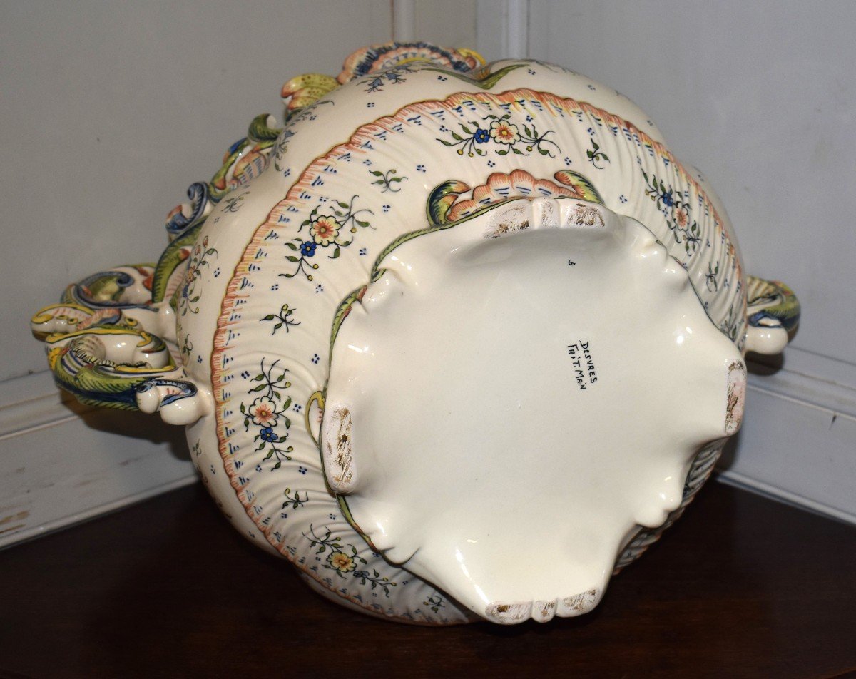 Important Cache Pot En Faïence De Desvres, Coupe à Décor De Rouen, Grand Centre De Table -photo-8