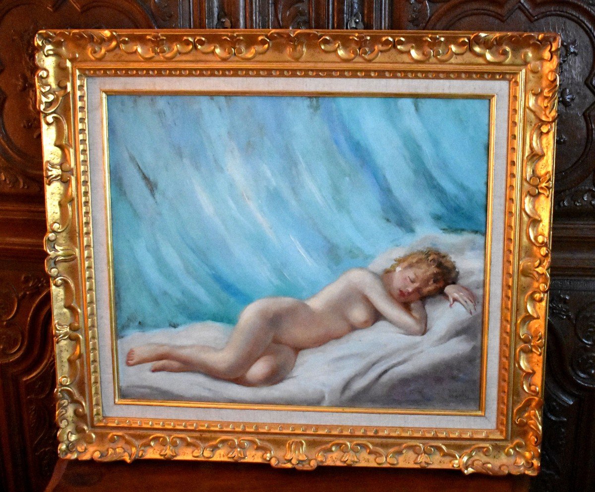 Robert Mahias (1890-1962) Female Nude, Framed Painting, Young Nude Woman, Reclining.            -photo-2