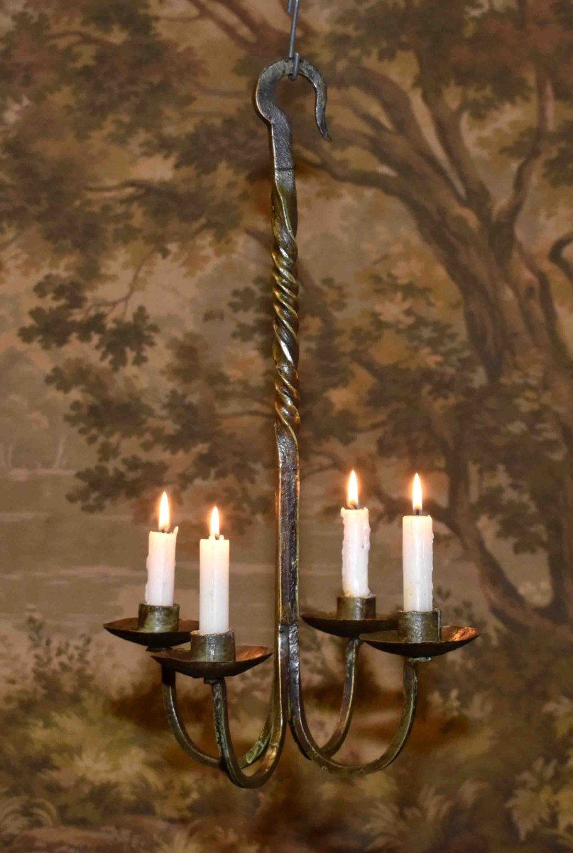 Suspension Forming Candle Holders, 4 Light Arms, Wrought Iron Chandelier Candle Lighting. -photo-2