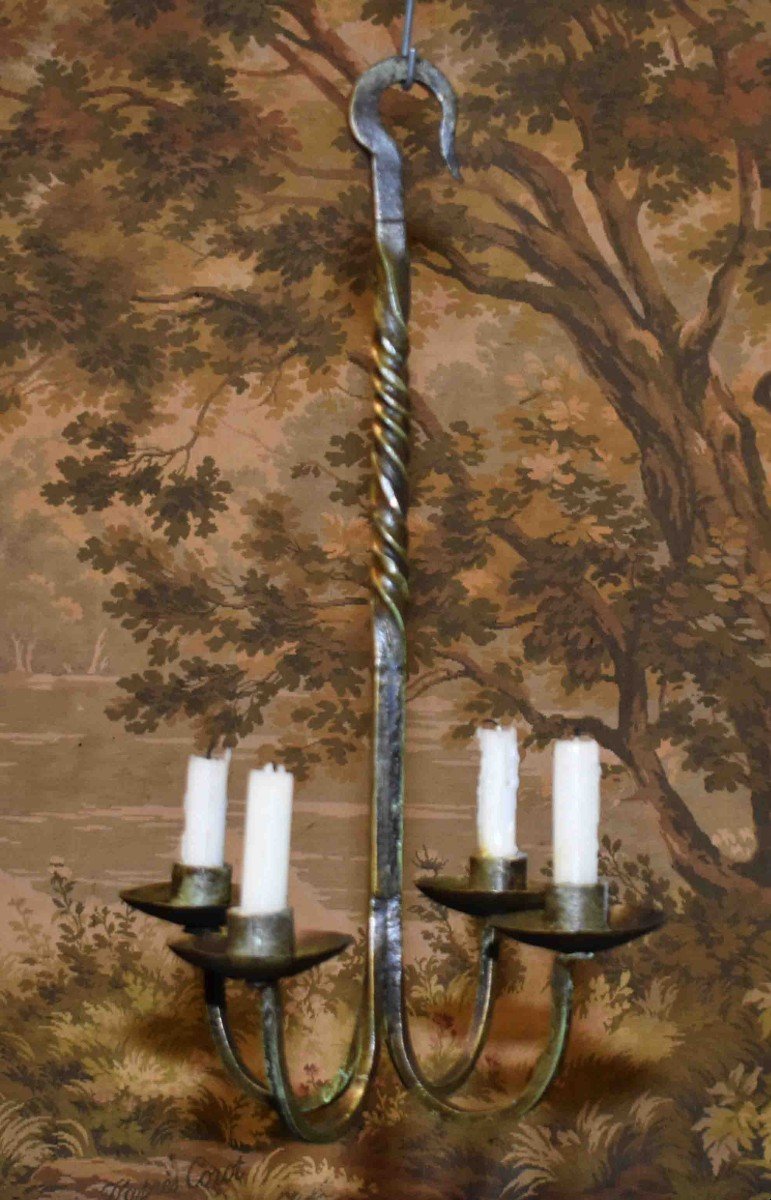 Suspension Forming Candle Holders, 4 Light Arms, Wrought Iron Chandelier Candle Lighting. -photo-3