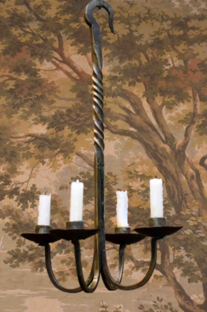 Suspension Forming Candle Holders, 4 Light Arms, Wrought Iron Chandelier Candle Lighting. -photo-4