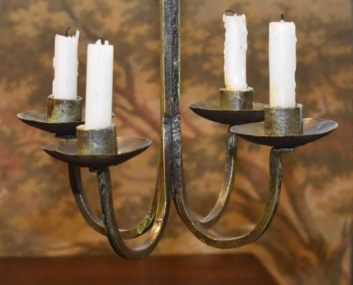 Suspension Forming Candle Holders, 4 Light Arms, Wrought Iron Chandelier Candle Lighting. -photo-4