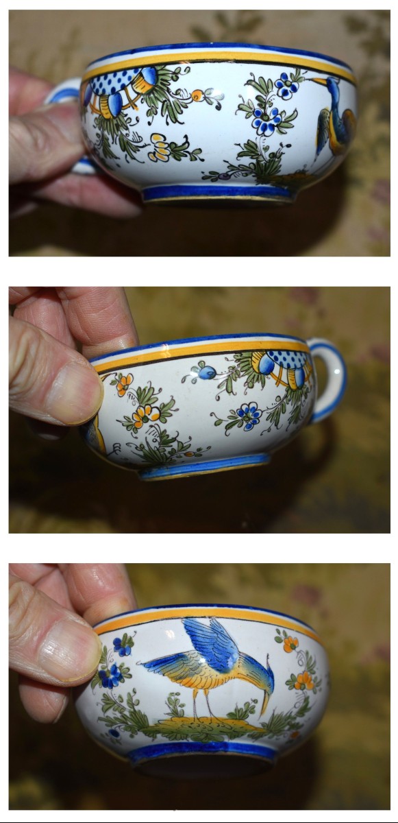4 Person Coffee Service In Earthenware A. Renoleau Angoulème Decorated With Fantastic Birds -photo-1