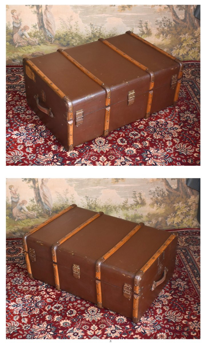Flat Transport Trunk, Large Covered Wooden Suitcase, Travel Trunk.-photo-1