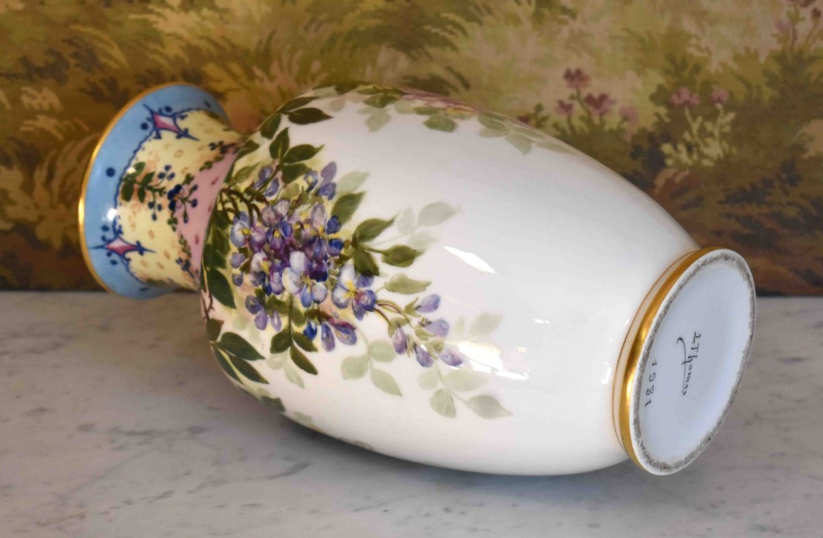 L. Thomas. Dated 1931, Large Hand-painted Limoges Porcelain Vase With Floral Decor,     -photo-7