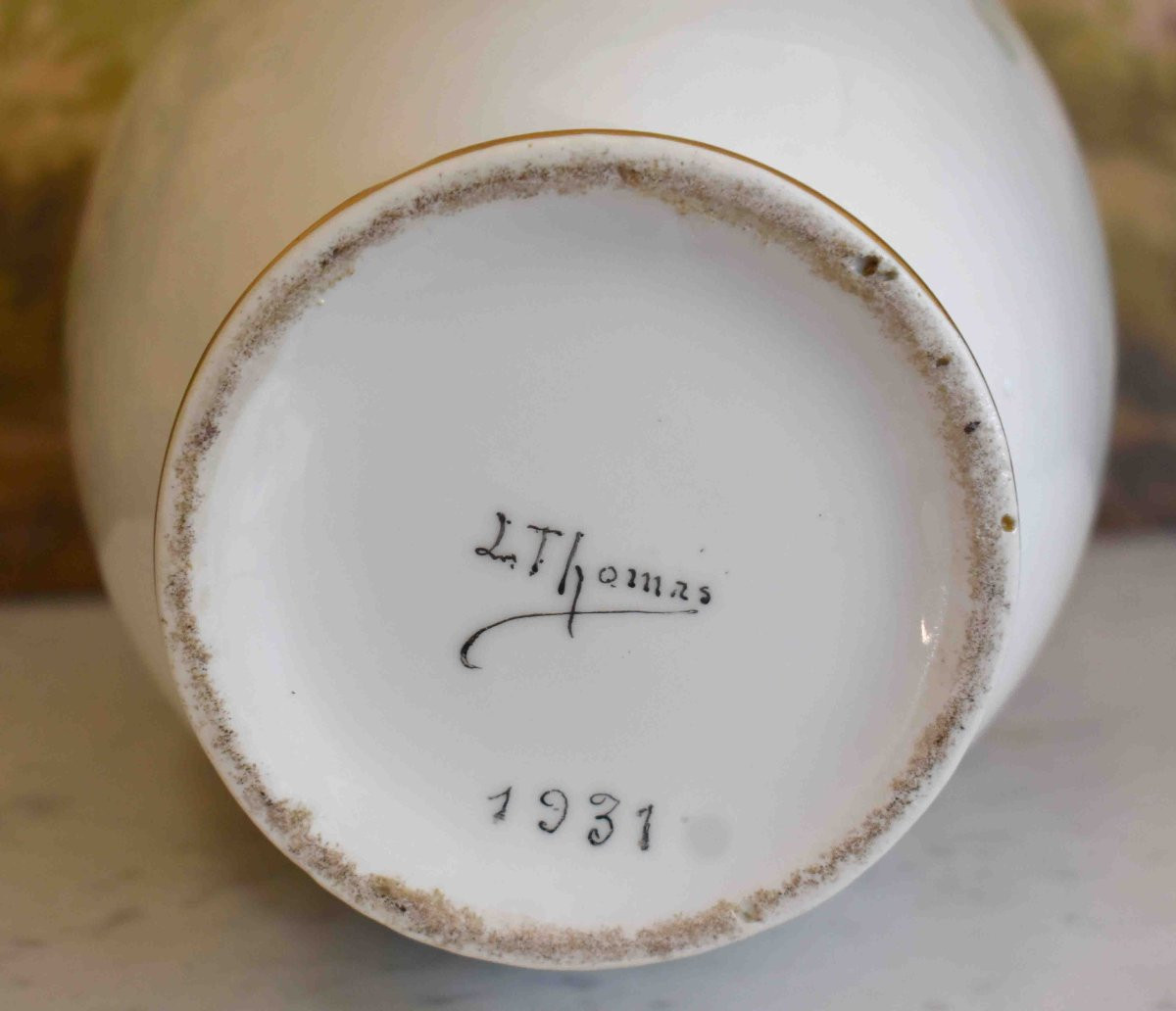 L. Thomas. Dated 1931, Large Hand-painted Limoges Porcelain Vase With Floral Decor,     -photo-8