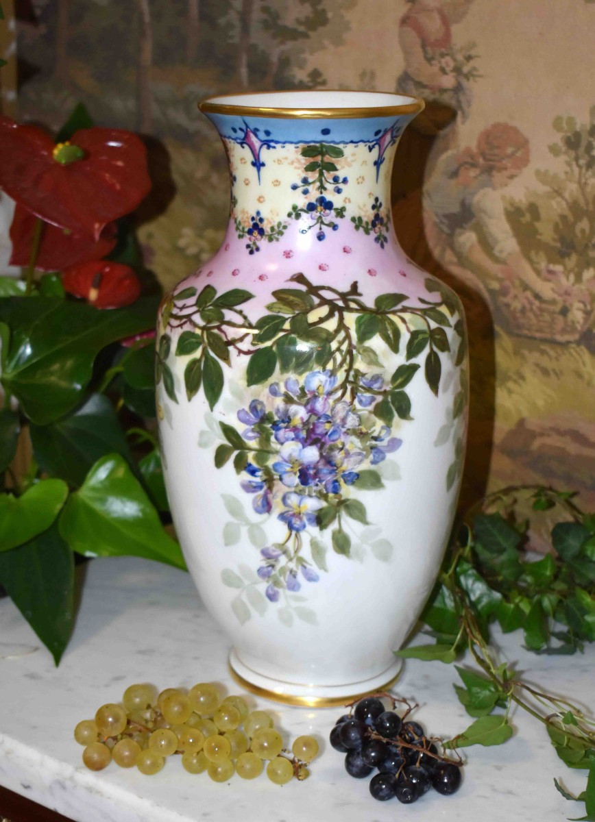 L. Thomas. Dated 1931, Large Hand-painted Limoges Porcelain Vase With Floral Decor,     