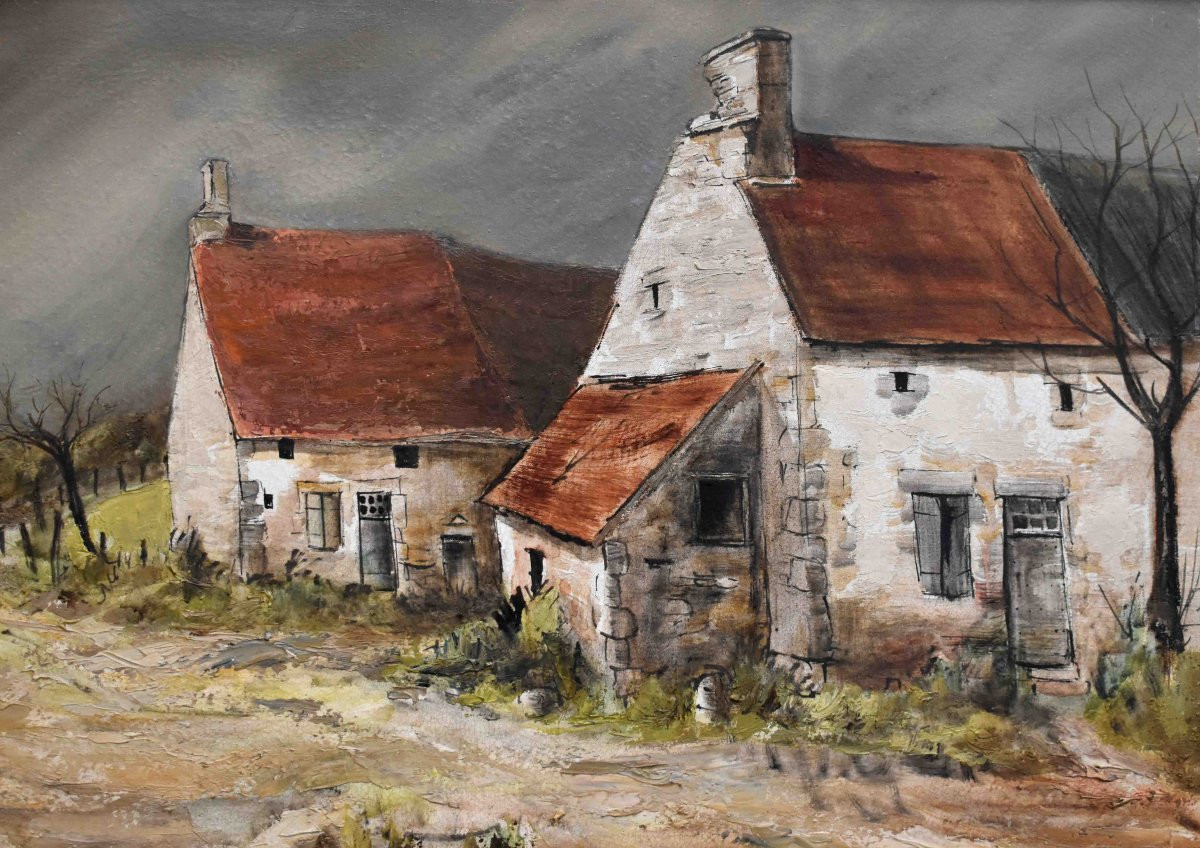 Caffin, Countryside Landscape, Small Farm And Barn, Path In Front Of Old Thatched Cottage.-photo-2