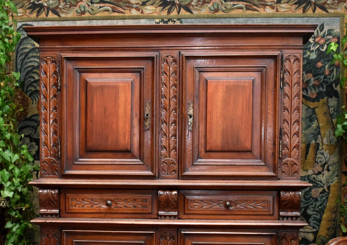 17th Century Buffet With 4 Doors In Solid Walnut, Renaissance - Louis XIII Period, 4 Door Wardrobe -photo-4