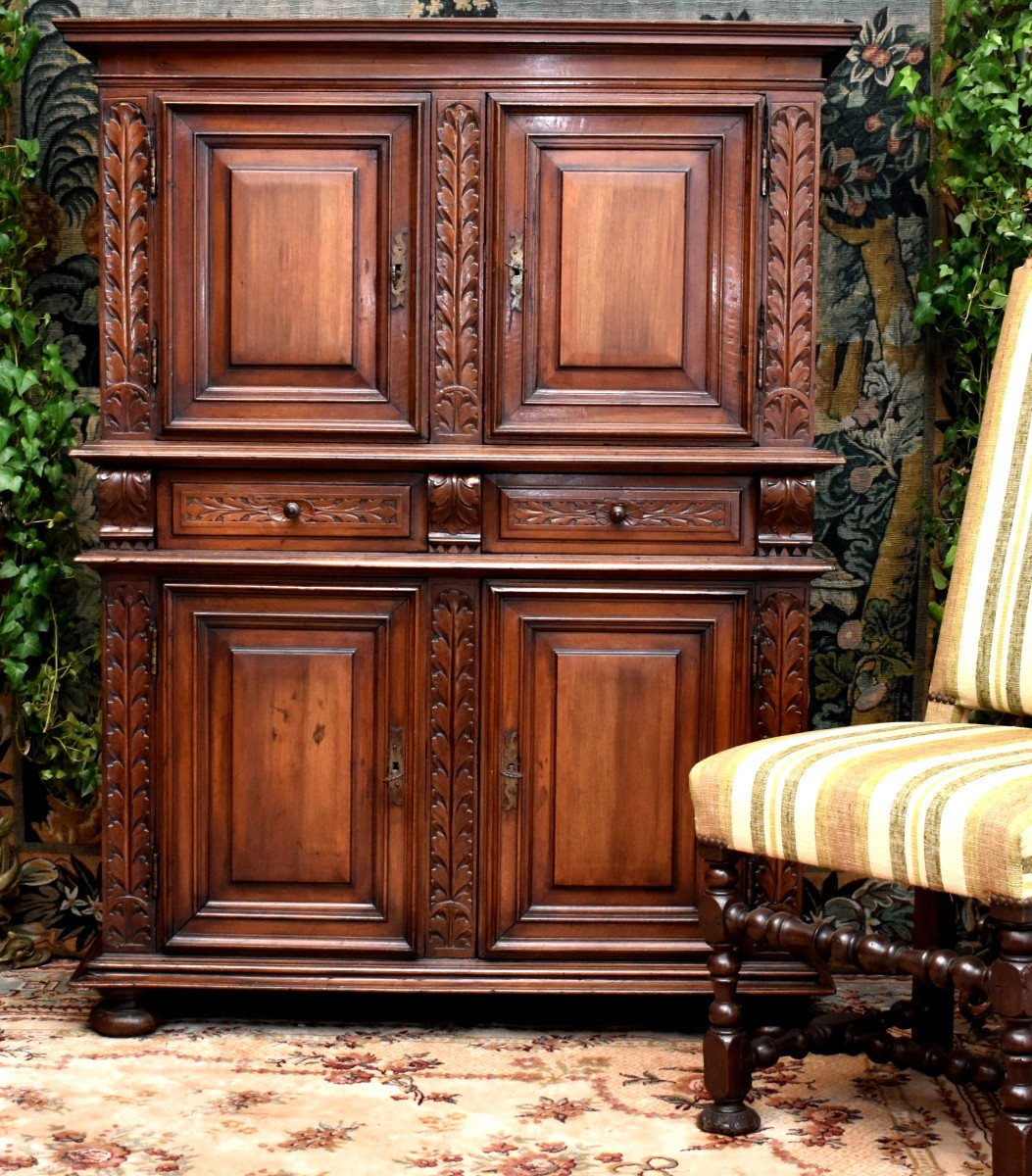 17th Century Buffet With 4 Doors In Solid Walnut, Renaissance - Louis XIII Period, 4 Door Wardrobe -photo-3