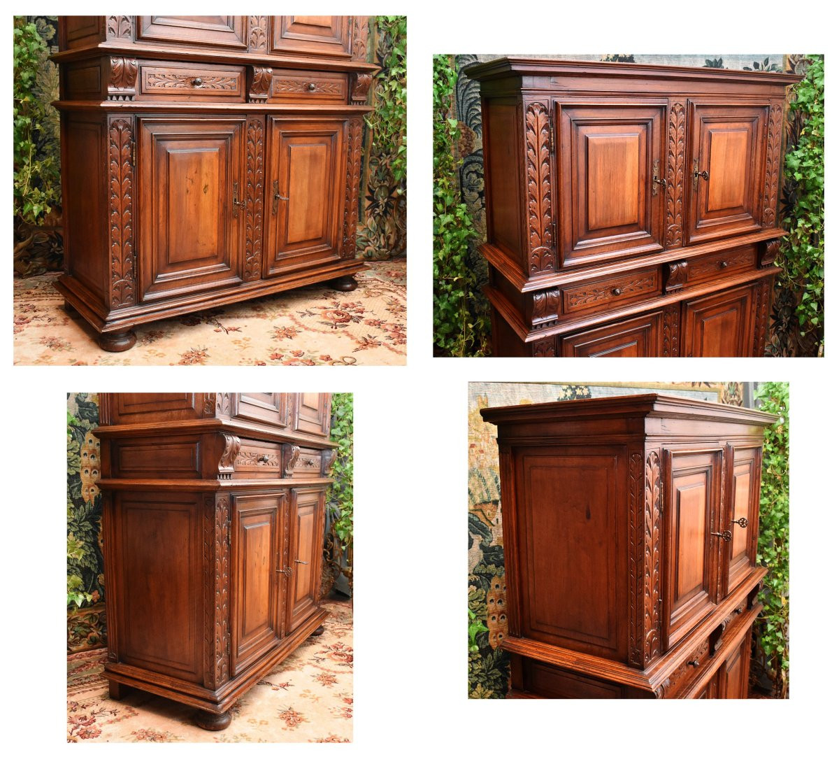 17th Century Buffet With 4 Doors In Solid Walnut, Renaissance - Louis XIII Period, 4 Door Wardrobe -photo-1