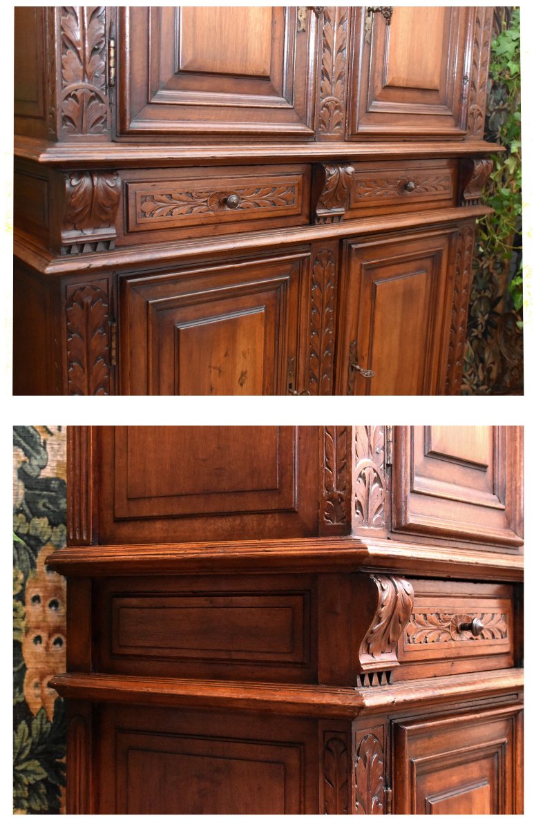 17th Century Buffet With 4 Doors In Solid Walnut, Renaissance - Louis XIII Period, 4 Door Wardrobe -photo-2