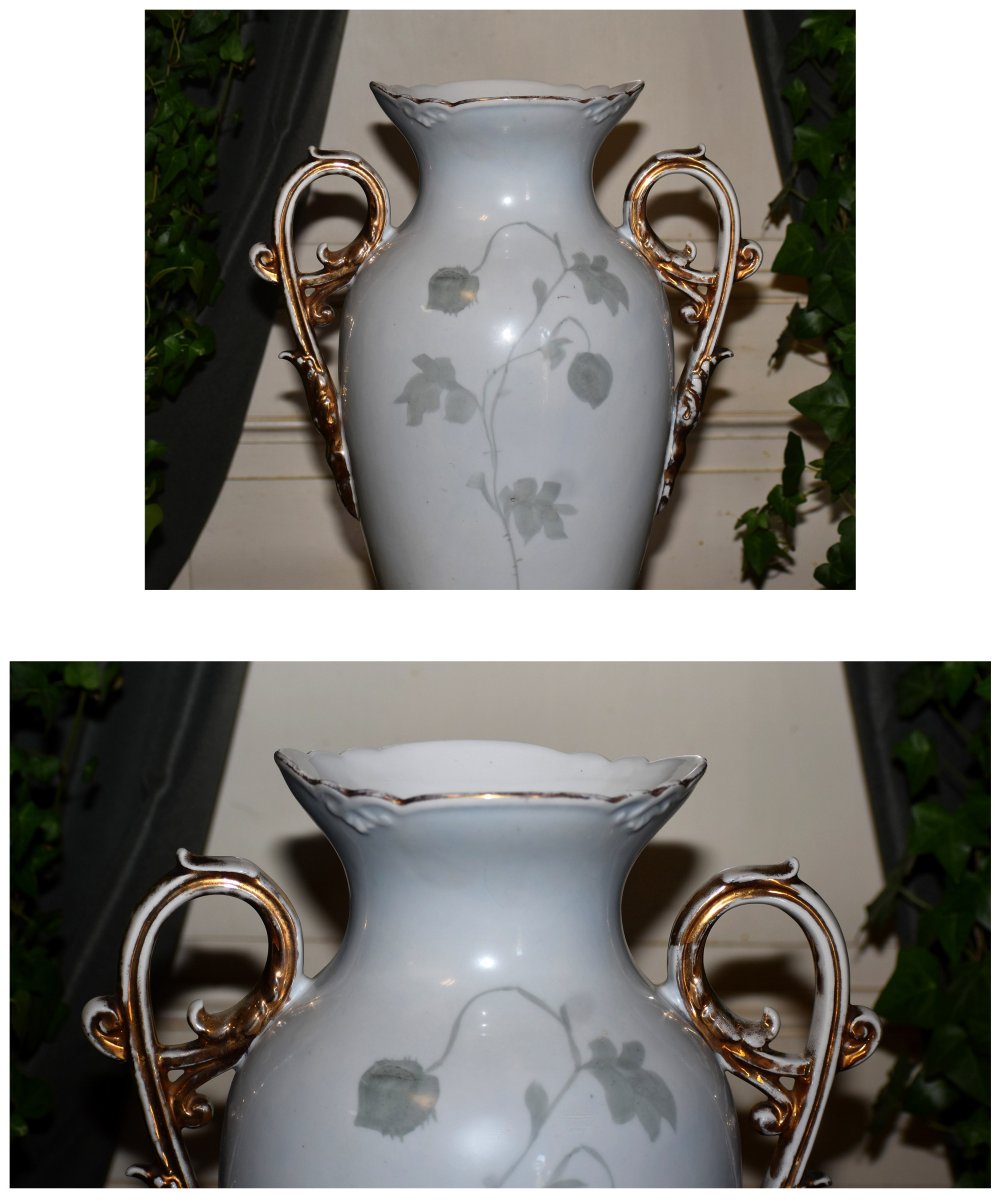 Grand Vase En Porcelaine De Limoges,  Décor Aux Coquelicots Et Marguerites, Peint Main, XIXème -photo-4
