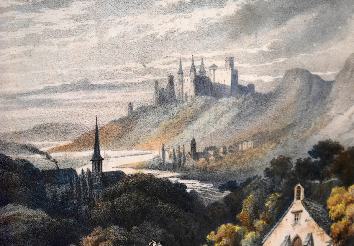 Importante gravure Napoléon III réhaussée en couleur à la main , scène pastorale , XIXe siècle-photo-6