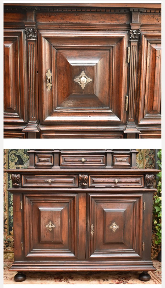  Buffet Louis XIII à Retrait,  Double Corps  En Noyer à Diminutif d'époque XVIIème, noyer-photo-1