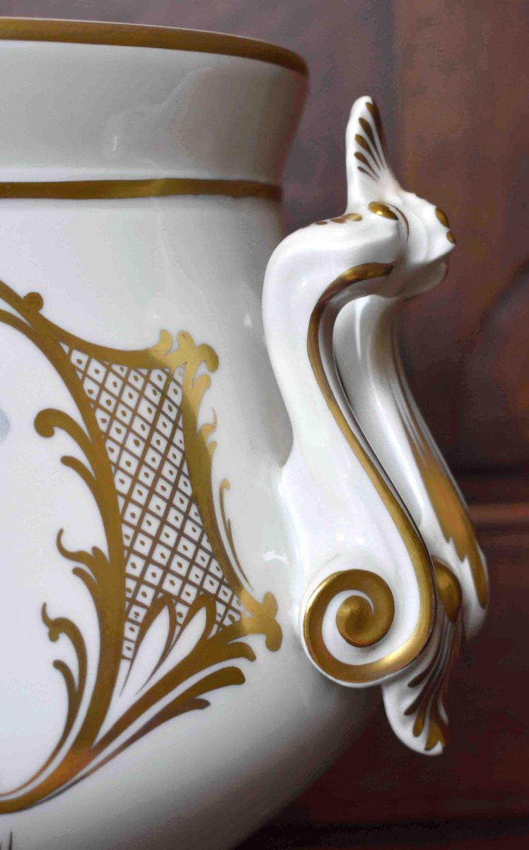 Caffy  vase cache pot, centre de table peint main, coupe  porcelaine de Limoges décor de roses -photo-7