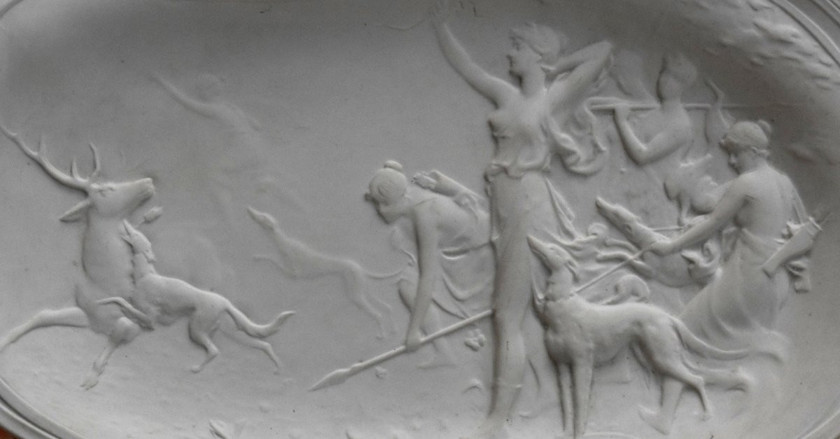 Limoges, White Porcelain Biscuit Dish, Mythological Scene, Diana Hunting Plate-photo-4