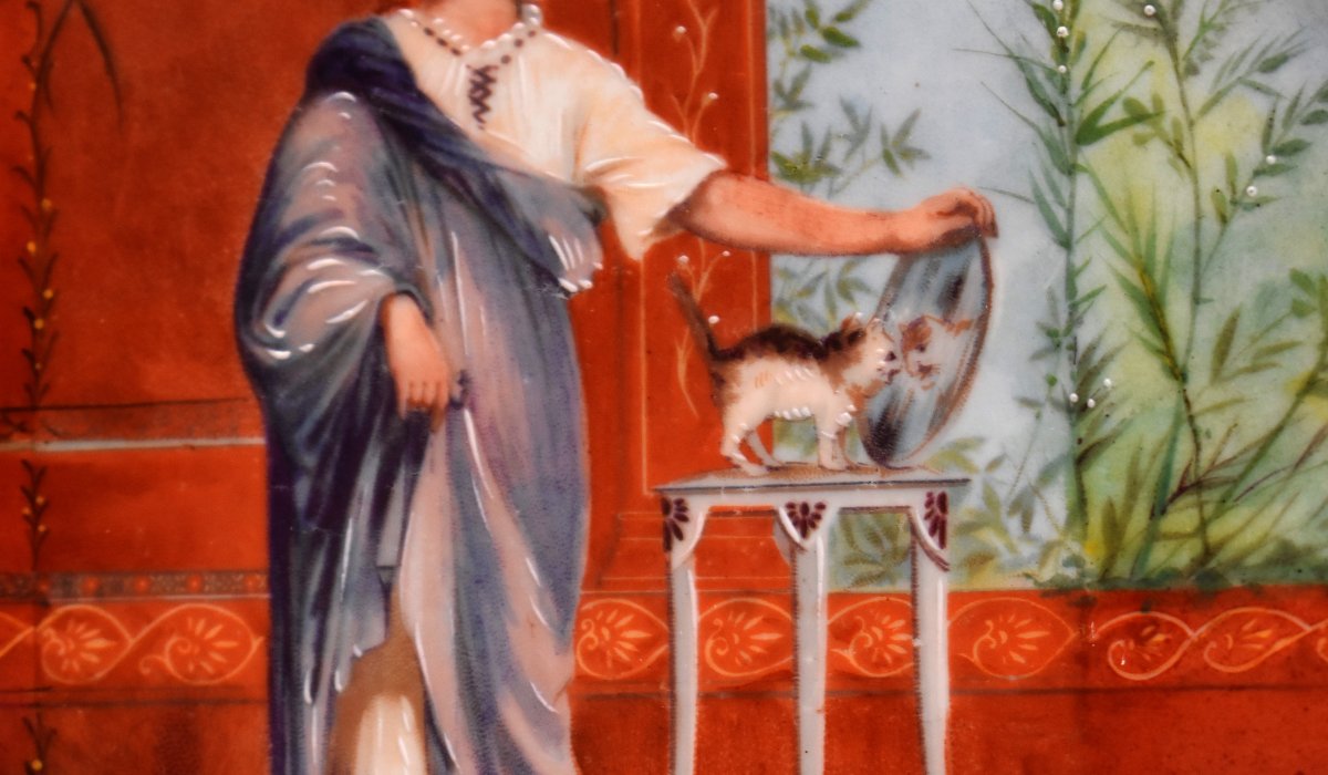 Balleroy - William Guérin. Plat Décoratif peint main  Porcelaine De Limoges, décor à l'antique -photo-4
