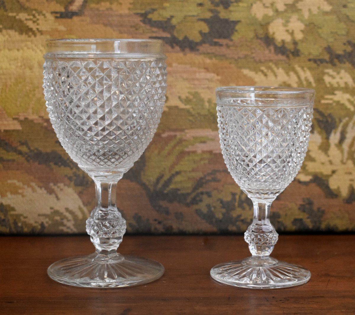 Baccarat Crystal Set Of 16 Wine And Water Glasses, Beveled Diamond Tips, Gondola Shape-photo-1