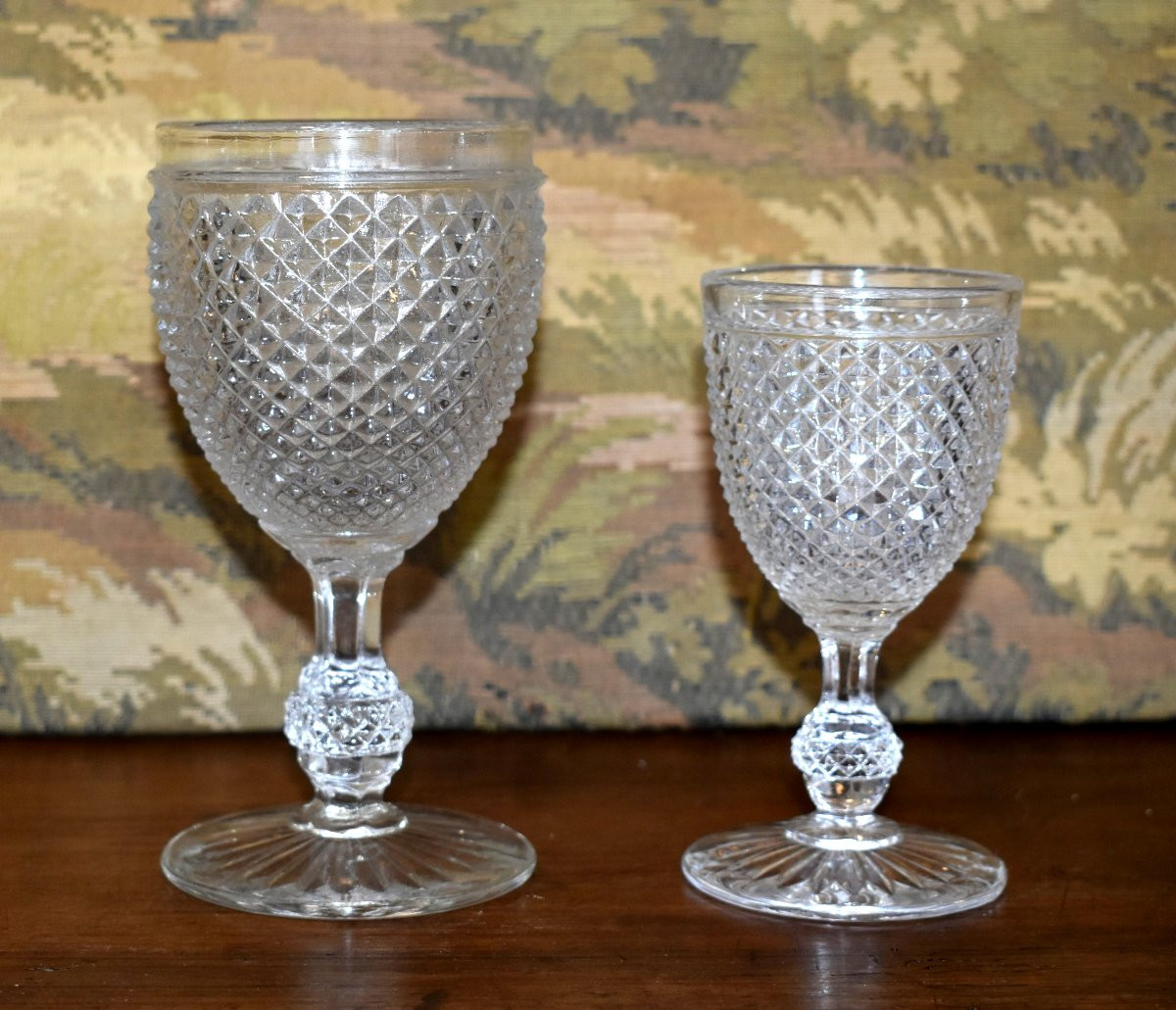Baccarat Crystal Set Of 16 Wine And Water Glasses, Beveled Diamond Tips, Gondola Shape-photo-2