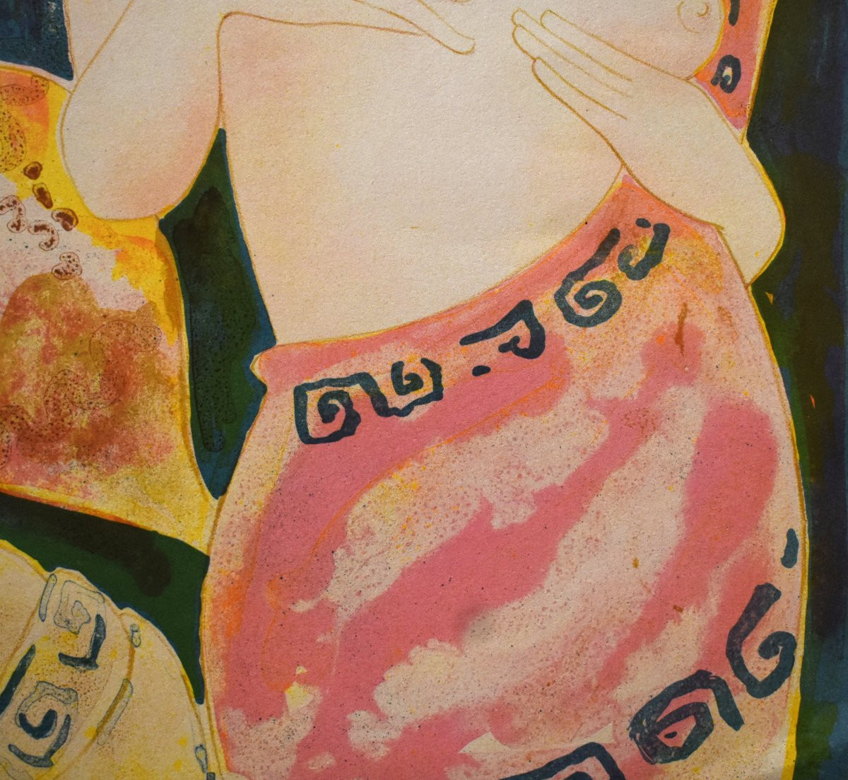 Alain Bonnefoit  , Lithographie en couleur, papier vélin,   Bacchus et Vénus , nu féminin-photo-5