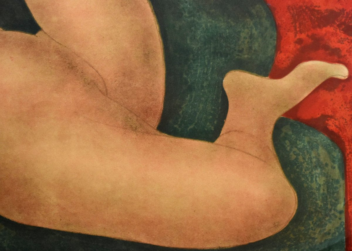 Alain Bonnefoit, Color Lithograph, Vellum Paper, Female Nude-photo-2