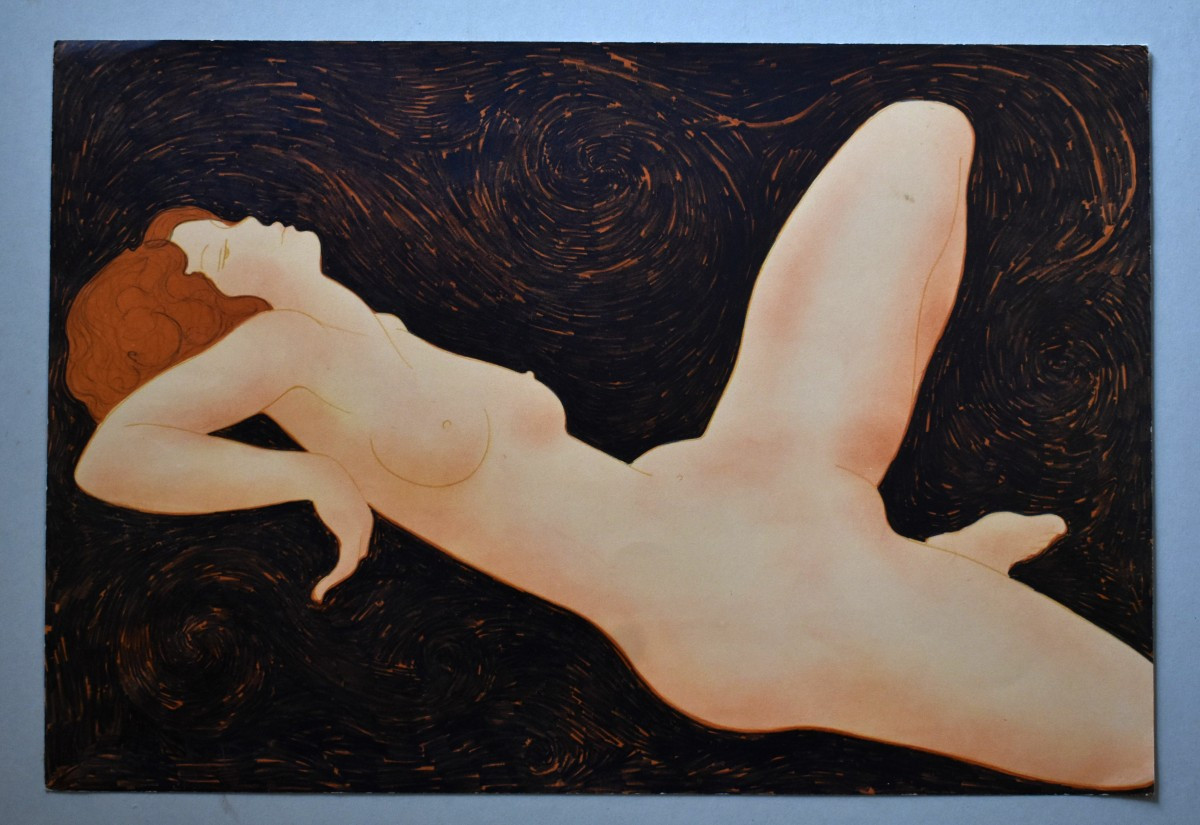 Alain Bonnefoit, Color Lithograph, Vellum Paper, Female Nude-photo-2