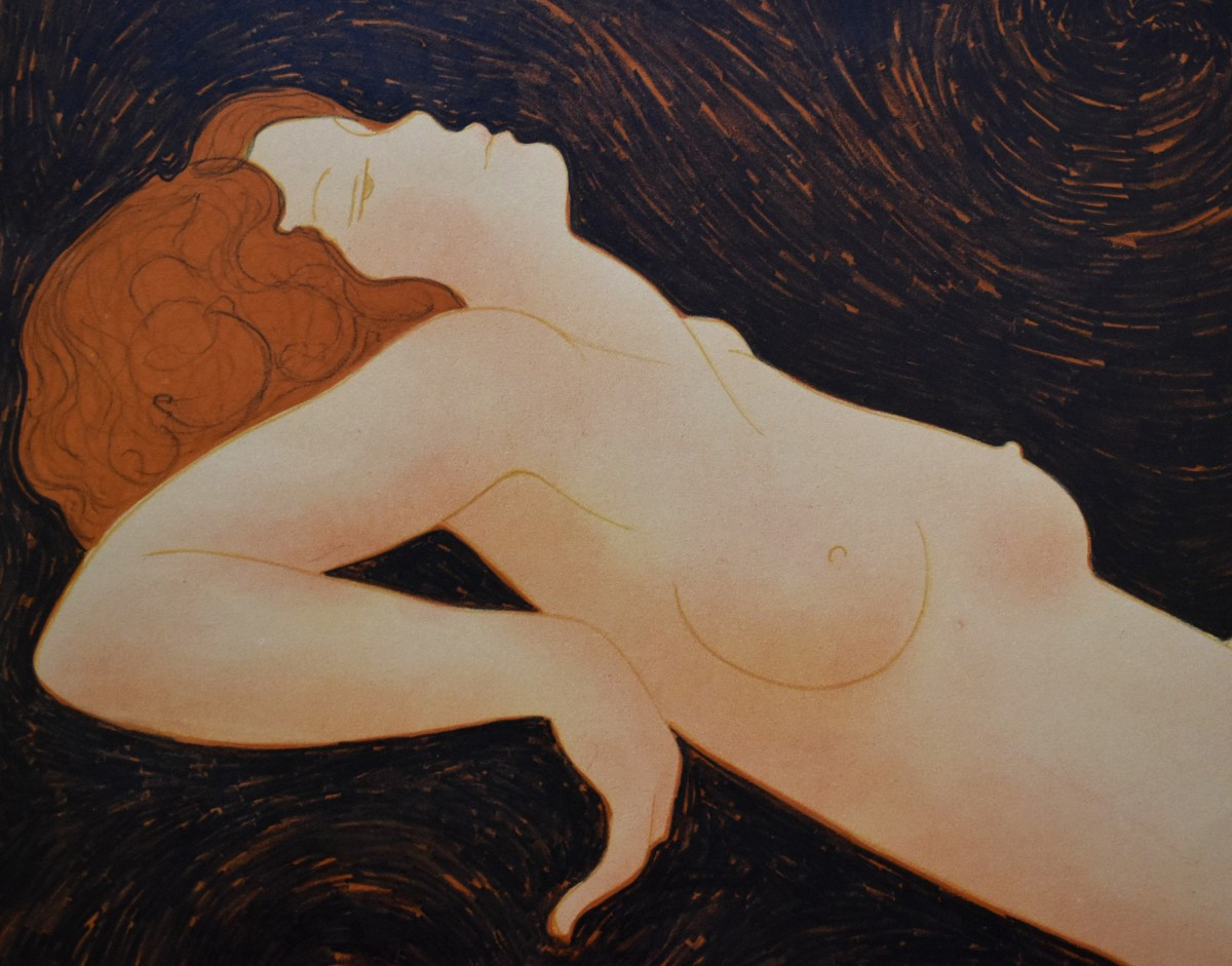 Alain Bonnefoit, Color Lithograph, Vellum Paper, Female Nude-photo-3