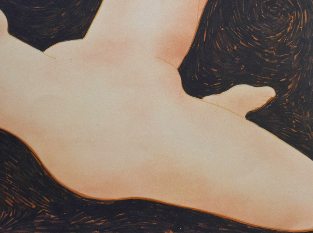 Alain Bonnefoit, Color Lithograph, Vellum Paper, Female Nude-photo-1