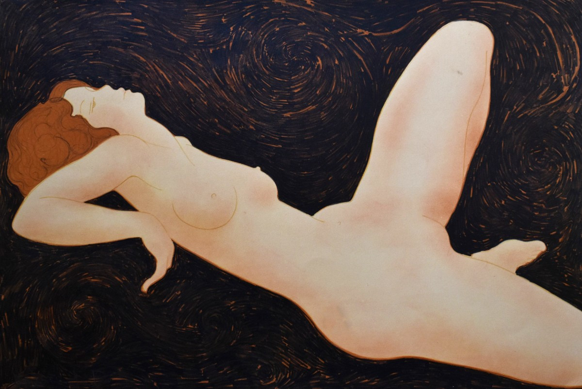 Alain Bonnefoit, Color Lithograph, Vellum Paper, Female Nude