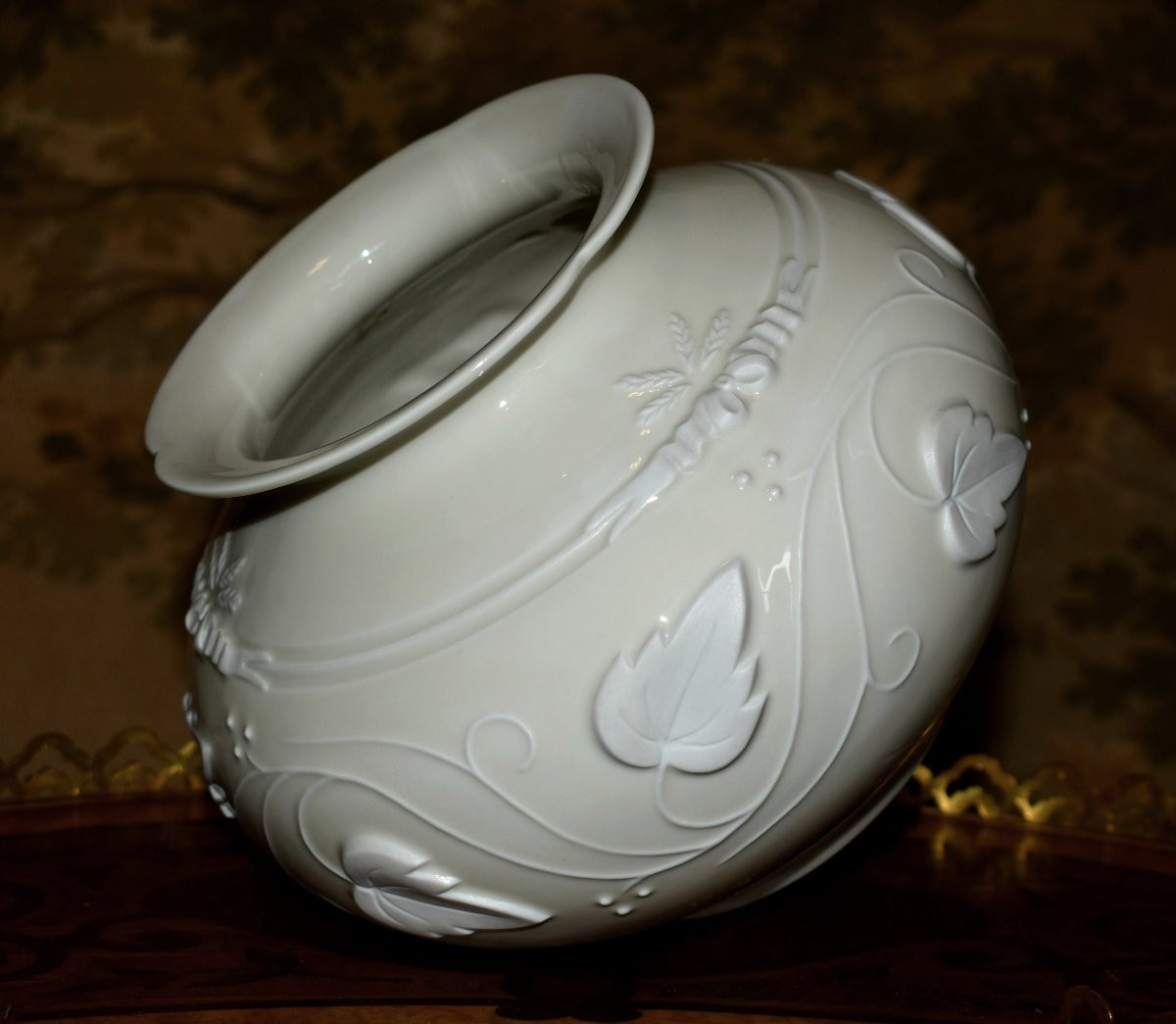 Robert Haviland And C. Parlon In Limoges, Ball Vase In Enameled Porcelain With Biscuit Decoration.-photo-1