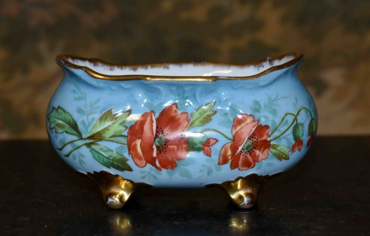 L. Buisson, Small Hand-painted Limoges Porcelain Bowl, Planter With Poppy Decoration, -photo-1